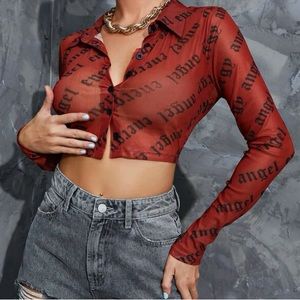 NEW: Orange Mesh “Angel Energy” Button Up Shirt